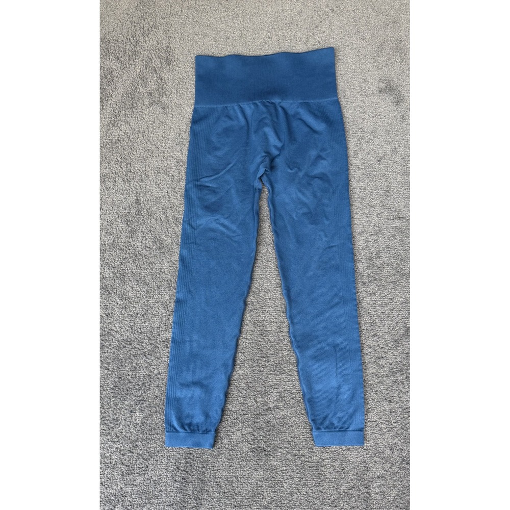 DKNY Sport Womens High Waisted Seamless Ribbed Leggings Blue XS